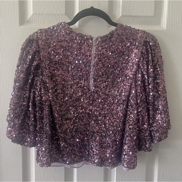 ENDLESS ROSE Purple Sequin Sparkle Encrusted Cropped Party Blouse Top - Picture 7 of 16